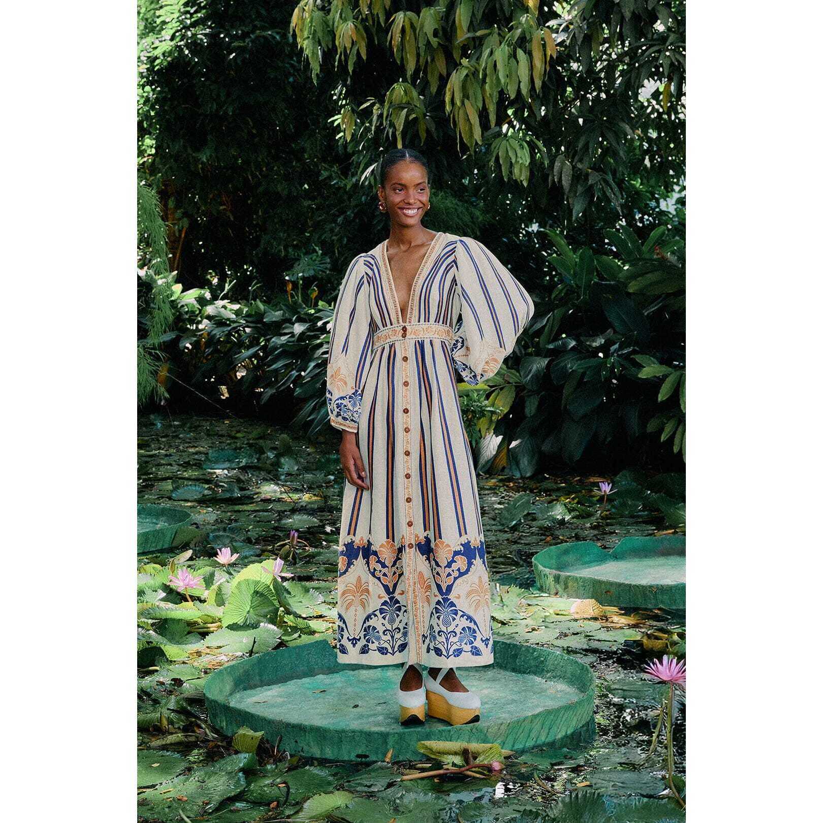 Farm Rio Off-White Pineapple Deco Maxi Dress